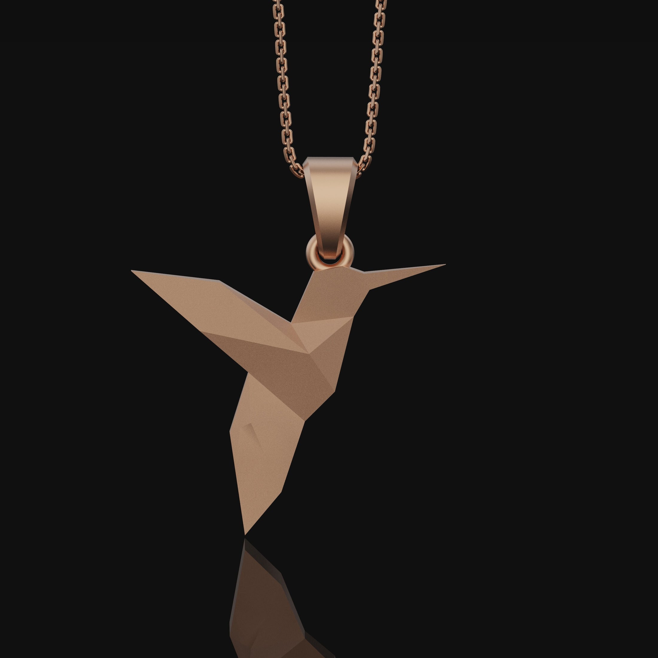 Origami Humming Bird Necklace, Cute Hummingbird Jewelry, Bird Necklace, Hummingbird Pendant Charm, Hummingbird Gift Rose Gold Matte