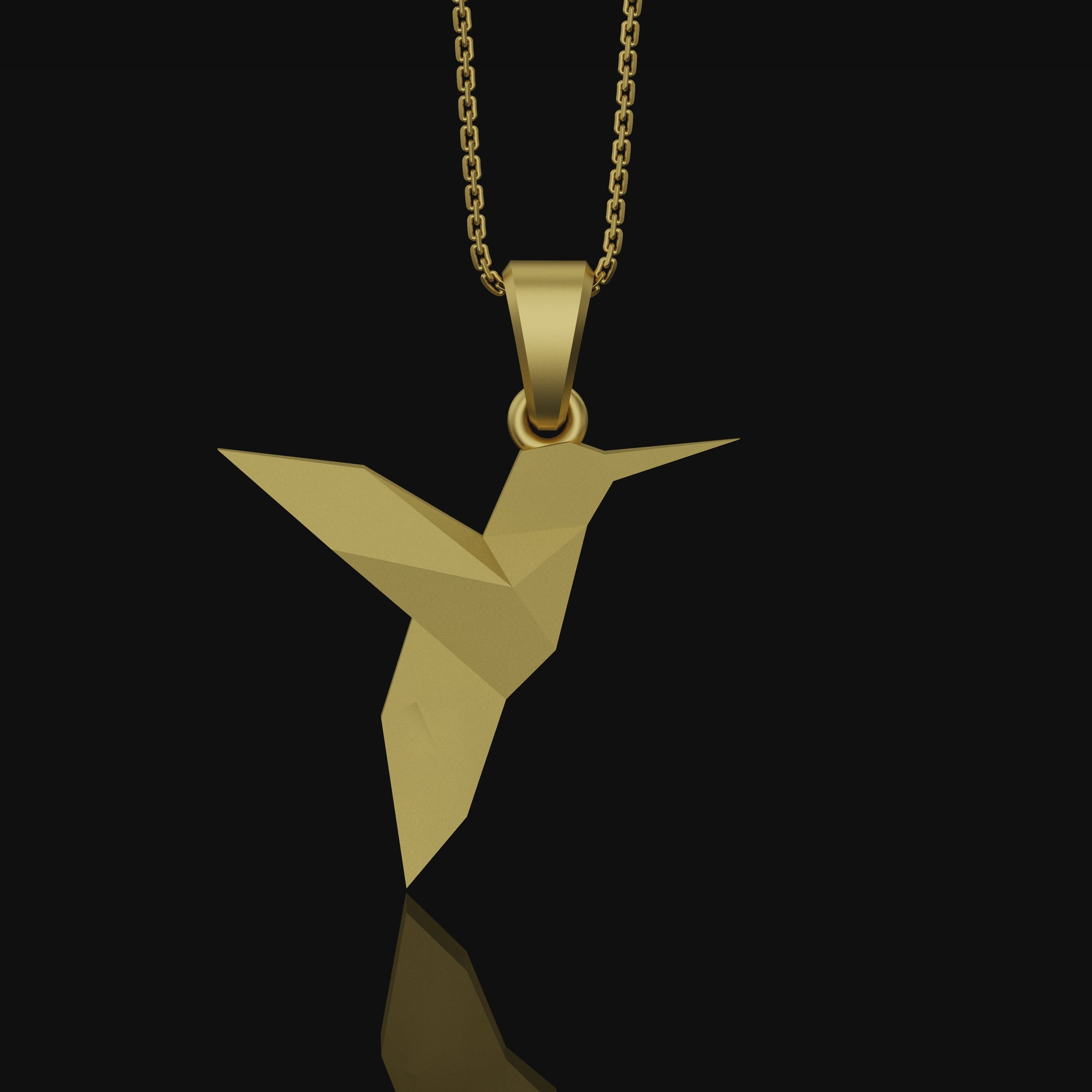 Origami Humming Bird Necklace, Cute Hummingbird Jewelry, Bird Necklace, Hummingbird Pendant Charm, Hummingbird Gift Gold Matte