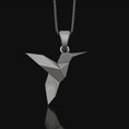 Load image into Gallery viewer, Origami Humming Bird Necklace, Cute Hummingbird Jewelry, Bird Necklace, Hummingbird Pendant Charm, Hummingbird Gift Oxidized Finish
