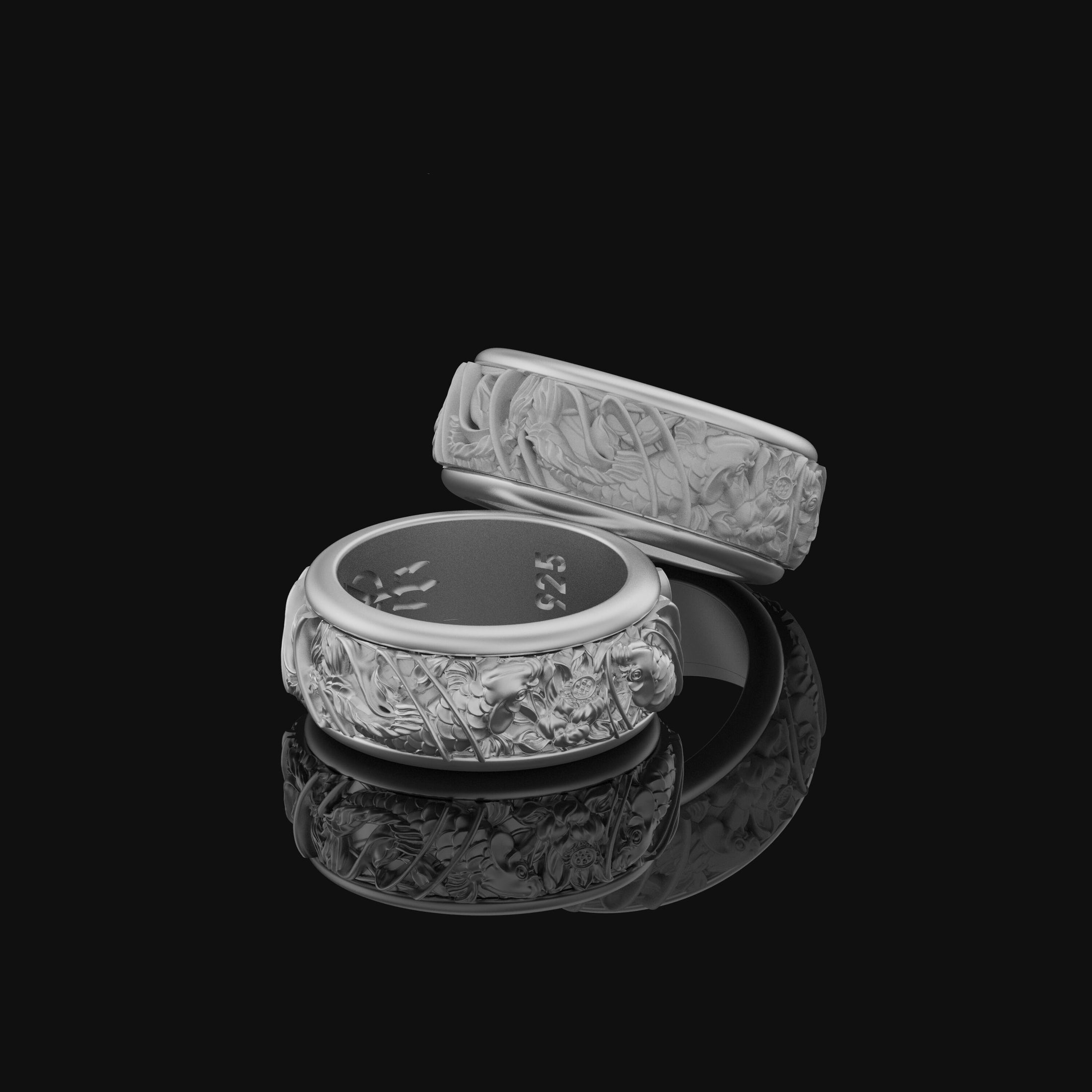 Rotating Koi Fish Band Ring Polished Finish