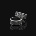 Load image into Gallery viewer, Rotating Celtic Knot Ring, Spinning Wedding Band, Viking Inspired, Personalized Customizable Design Oxidized Finish
