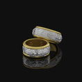 Bild in Galerie-Betrachter laden, Rotating Wedding Band Ring, Two Lions Roaring Design, Engravable Inside, Unique Symbol of Strength
