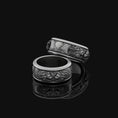 Load image into Gallery viewer, Rotating Wedding Band Ring, Two Lions Roaring Design, Engravable Inside, Unique Symbol of Strength Oxidized Finish

