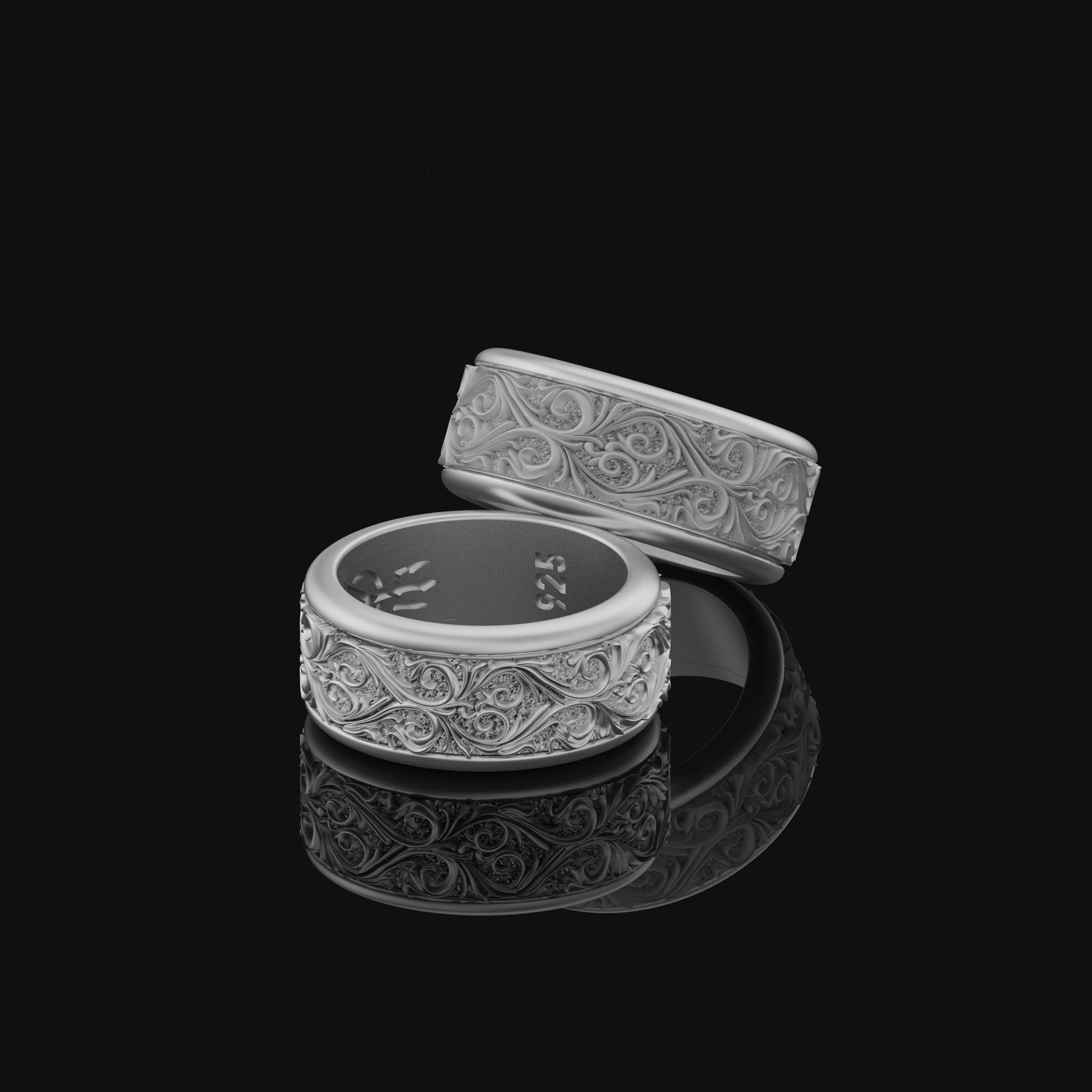 Rotating Floral Wedding Band Ring, Engravable Inside, Elegant Blossom Design, Unique Bridal Jewelry