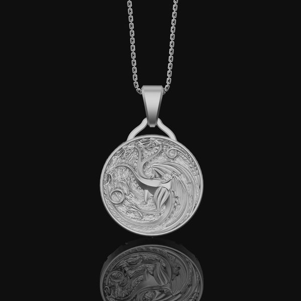 Dragon Crest Pendant Necklace, Coat Of Arms, Crest Of Dragons, Fantasy Necklace, Medieval Knight Pendant, Dungeons And Dragons Polished Finish