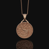 Dragon Crest Pendant Necklace, Coat Of Arms, Crest Of Dragons, Fantasy Necklace, Medieval Knight Pendant, Dungeons And Dragons Rose Gold Matte