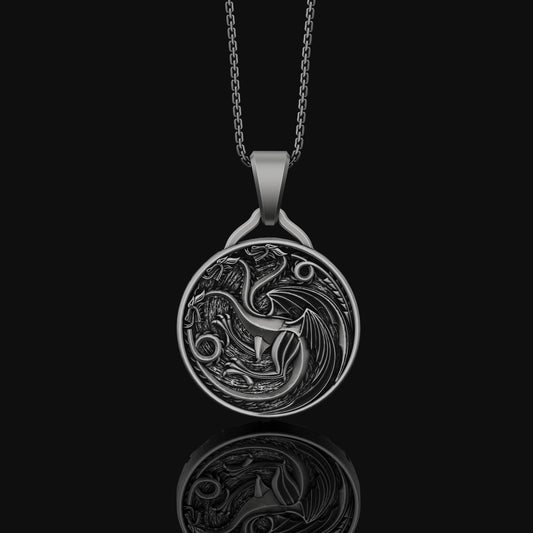 Dragon Crest Pendant Necklace Oxidized Finish
