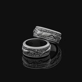 Spinning Creation of Adam Wedding Band Ring, Rotating Artistic Design, Engravable Inside, Symbol of Divine Connection Oxidized Finish