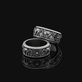 Spinning Elephant Wedding Band Ring, Rotating Majestic Design, Engravable Inside, Symbol of Strength & Loyalty Oxidized Finish