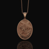 Silver Jesus Necklace with Cross & Crown of Thorns, Religious Pendant, Christian Christmas Gift Rose Gold Matte