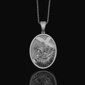 Silver Jesus Necklace with Cross & Crown of Thorns, Religious Pendant, Christian Christmas Gift Polished Finish