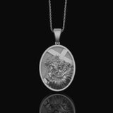 Silver Jesus Necklace with Cross & Crown of Thorns, Religious Pendant, Christian Christmas Gift Polished Finish