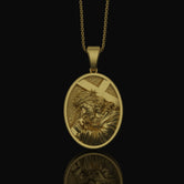 Silver Jesus Necklace with Cross & Crown of Thorns, Religious Pendant, Christian Christmas Gift Gold Finish