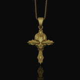 Silver Gothic Skull Cross Necklace, Wooden Texture Design, Unique Dark Aesthetic Jewelry Gold Finish
