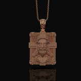 Two-Sided Cross Necklace: Saint Michael Front, Jesus Crucifix Back, Dual Faith Symbol, Christian Jewelry Rose Gold Matte