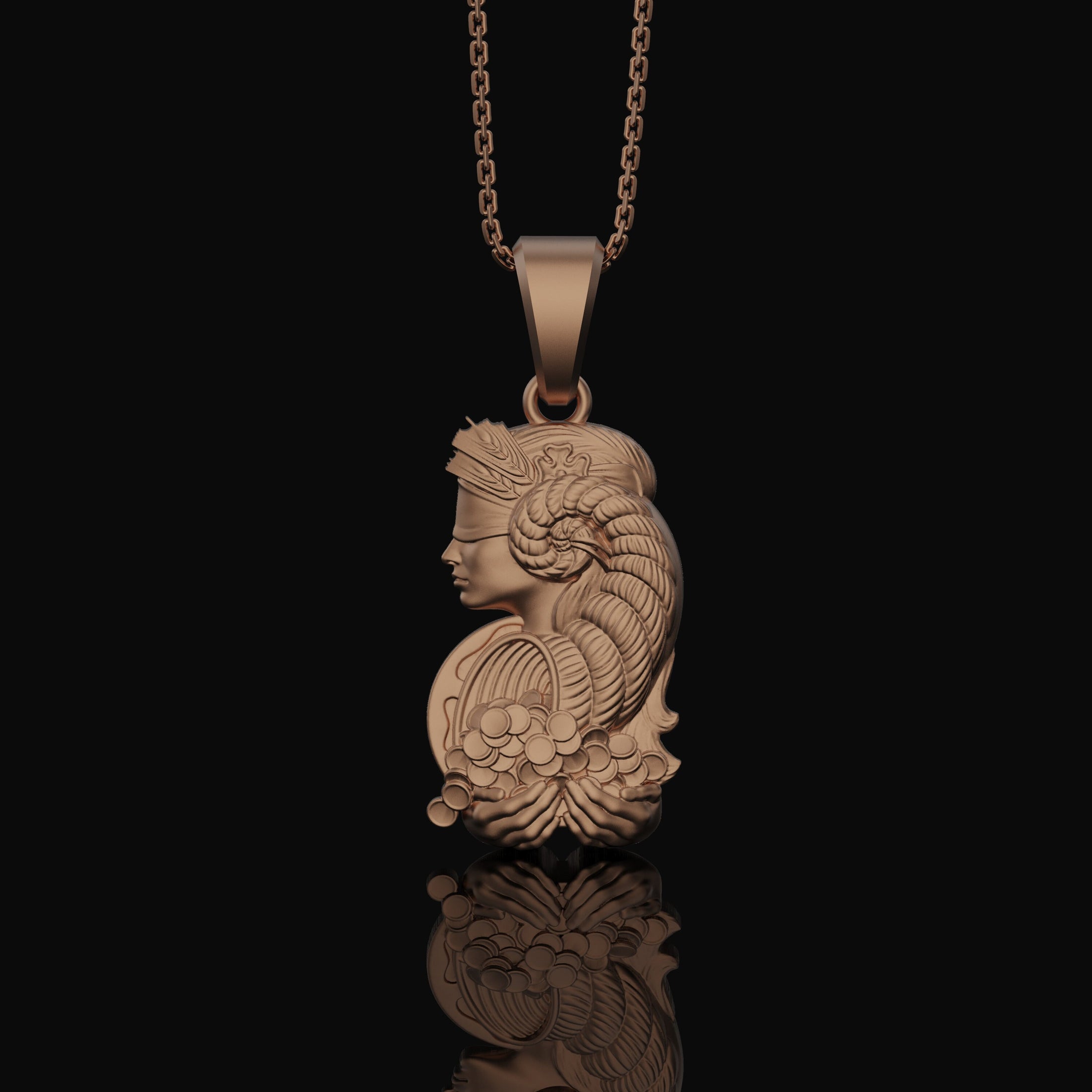 Roman Luck Goddess Pendant Rose Gold Finish