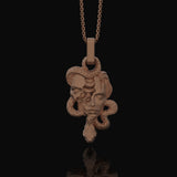 Silver Medusa Skull Pendant, Snake Necklace Design, Memento Mori Reminder, Symbol of Power & Mystery Rose Gold Matte