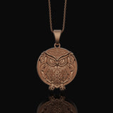 Elegant Silver Owl Necklace, Symbol of Wisdom & Night, Unique Bird Design, Timeless Fashion Accessory Rose Gold Finish