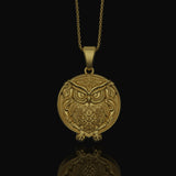 Elegant Silver Owl Necklace, Symbol of Wisdom & Night, Unique Bird Design, Timeless Fashion Accessory Gold Finish