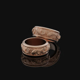 Rotating Koi Fish Wedding Band Ring, Personalized Engravable Band, Unique Customizable Ring Design Rose Finish
