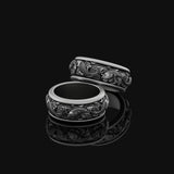 Rotating Koi Fish Wedding Band Ring, Personalized Engravable Band, Unique Customizable Ring Design Oxidized Finish