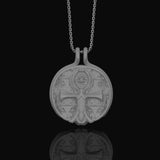 Silver Ankh Necklace with Eye of Providence, Ankh Medallion Design, Symbol of Life & Divine Protection Polished Matte
