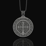 St. Benedict Medallion Necklace, Symbol of Protection & Faith, Sacred Christian Devotional Jewelry, Religious Pendant