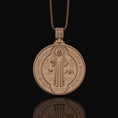 Load image into Gallery viewer, St. Benedict Medallion Necklace, Symbol of Protection & Faith, Sacred Christian Devotional Jewelry, Religious Pendant Rose Gold Finish
