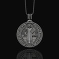 Load image into Gallery viewer, St. Benedict Medallion Necklace, Symbol of Protection & Faith, Sacred Christian Devotional Jewelry, Religious Pendant Oxidized Finish
