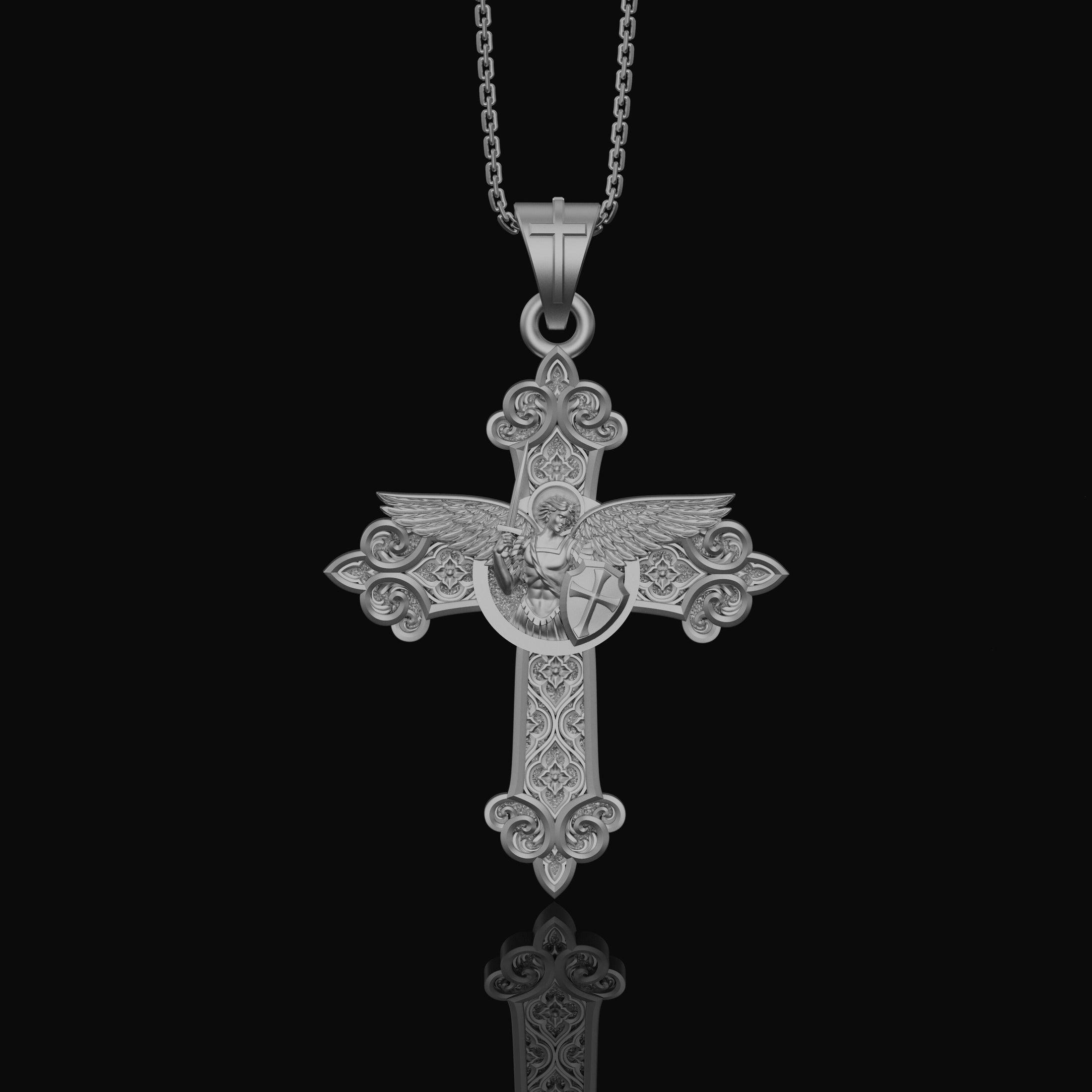St. Michael Protection Silver Cross, 'Quis ut Deus' Engraved, Archangel Michael Amulet, Symbol of Divine Guard Polished Finish