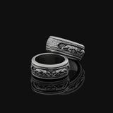 Spinning Jaguar Wedding Band Ring, Rotating Design, Engravable Inside, Symbol of Power & Grace Oxidized Finish