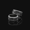 Load image into Gallery viewer, Spinning Wolf/Wolfpack Wedding Band Ring, Rotating Design, Engravable Inside, Symbol of Loyalty & Unity Oxidized Finish
