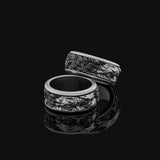 Spinning Michelangelo's Moses Wedding Band, Renaissance Inspired, Engravable Inside, Symbol of Artistic Mastery Oxidized Finish