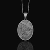 Silver Jesus Necklace with Cross & Crown of Thorns, Religious Pendant, Christian Christmas Gift Polished Matte