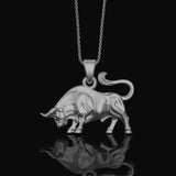 Silver Bull Necklace, Taurus Zodiac Charm, Animal Pendant, Gift for Bull Lovers, Astrology Jewelry Polished Finish