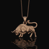Silver Bull Necklace, Taurus Zodiac Charm, Animal Pendant, Gift for Bull Lovers, Astrology Jewelry Rose Gold Finish