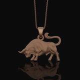 Silver Bull Necklace, Taurus Zodiac Charm, Animal Pendant, Gift for Bull Lovers, Astrology Jewelry Rose Gold Matte