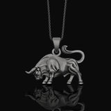 Silver Bull Necklace, Taurus Zodiac Charm, Animal Pendant, Gift for Bull Lovers, Astrology Jewelry Oxidized Finish