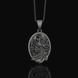 Silver Peacock Pendant Necklace, Bird of Juno Symbol, Elegant Peafowl Design, Unique Ornate Jewelry Oxidized Finish