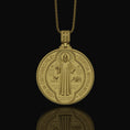 Load image into Gallery viewer, St. Benedict Medallion Necklace, Symbol of Protection & Faith, Sacred Christian Devotional Jewelry, Religious Pendant Gold Finish
