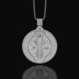 St. Benedict Medallion Necklace, Symbol of Protection & Faith, Sacred Christian Devotional Jewelry, Religious Pendant Polished Finish