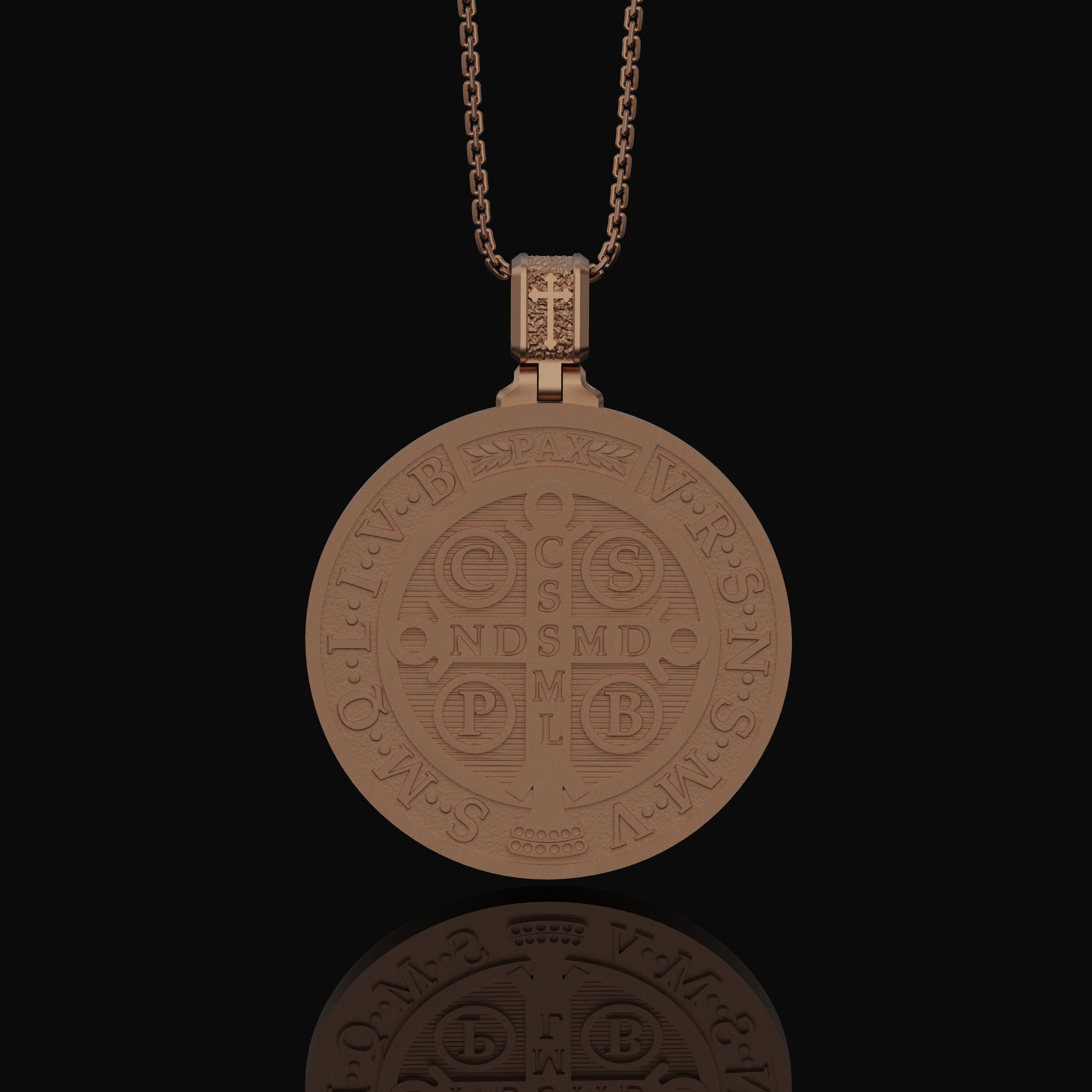 St. Benedict Medallion Necklace, Symbol of Protection & Faith, Sacred Christian Devotional Jewelry, Religious Pendant Rose Gold Matte
