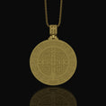 Load image into Gallery viewer, St. Benedict Medallion Necklace, Symbol of Protection & Faith, Sacred Christian Devotional Jewelry, Religious Pendant Gold Matte
