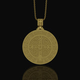 St. Benedict Medallion Necklace, Symbol of Protection & Faith, Sacred Christian Devotional Jewelry, Religious Pendant Gold Matte