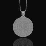 St. Benedict Medallion Necklace, Symbol of Protection & Faith, Sacred Christian Devotional Jewelry, Religious Pendant Polished Matte