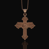 St. Michael Protection Silver Cross, 'Quis ut Deus' Engraved, Archangel Michael Amulet, Symbol of Divine Guard Rose Gold Matte