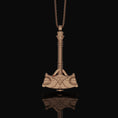 Load image into Gallery viewer, Silver Mjölnir Necklace, Thor's Hammer, Viking Jewelry, Norse Mythology, Thunder God, Viking Pendant, Christmas Gift Rose Gold Finish
