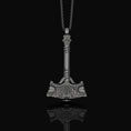 Load image into Gallery viewer, Silver Mjölnir Necklace, Thor's Hammer, Viking Jewelry, Norse Mythology, Thunder God, Viking Pendant, Christmas Gift Oxidized Finish
