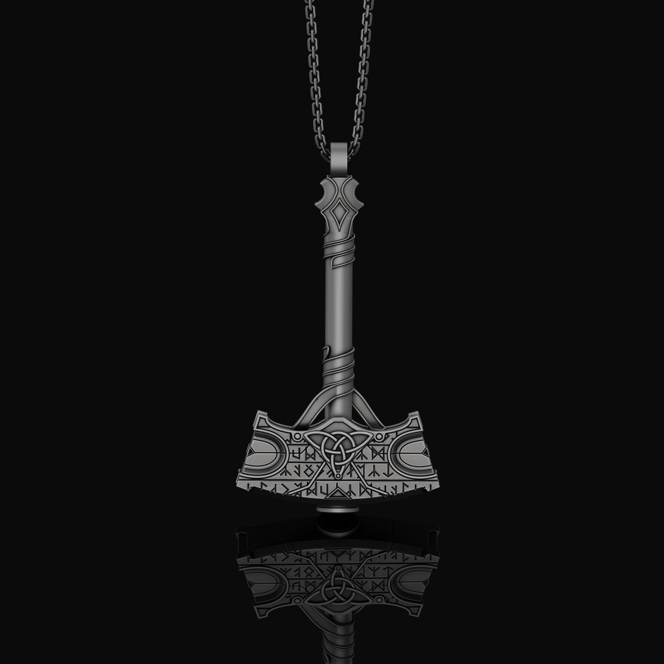 Silver Mjölnir Necklace, Thor's Hammer, Viking Jewelry, Norse Mythology, Thunder God, Viking Pendant, Christmas Gift Oxidized Finish