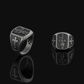 Saint Dominic Silver Ring, Men's Cross Pattern Band, Religious Christian Jewelry, Spiritual Gift for Devotion & Faith Oxidized Finish